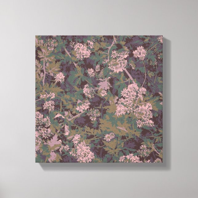 Blommor, blad och kamouflage canvastryck (Framsida)