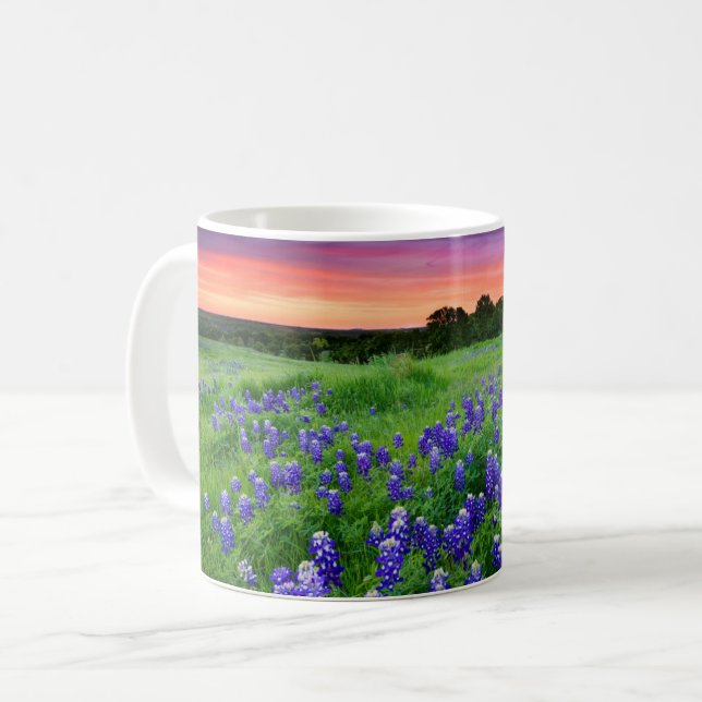 Blommor | Blånät i Sunset Texas Kaffemugg (Framsida vänster)