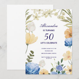 Blommor blåser vattenfri och färglös 50-årsdag inbjudningar
