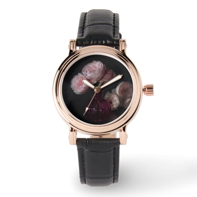 Blommor | Blek Rosa Peonies i Vas Armbandsur (Framsida)