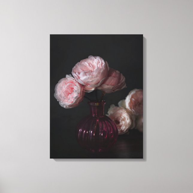 Blommor | Blek Rosa Peonies i Vas Canvastryck (Framsida)