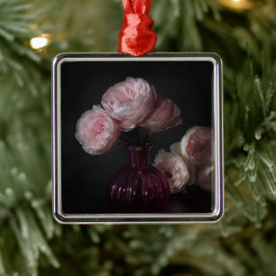 Blommor Blek Rosa Peonies i Vas Julgransprydnad Metall