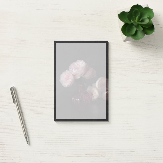 Blommor | Blek Rosa Peonies i Vas Post-it Block (Kontor)