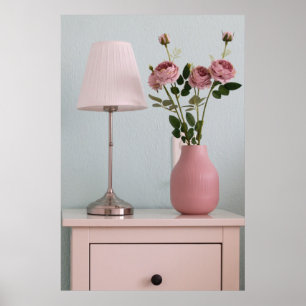 Blommor Blek Rosa ros om Nightstand Poster