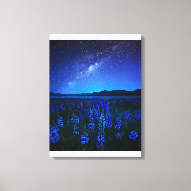 Blommor | Blodvallning vid Natten Sjö Tekapo Canvastryck (Framsida)