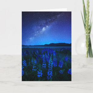 Blommor Blodvallning vid Natten Sjö Tekapo Kort