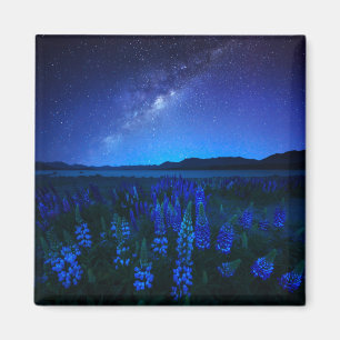 Blommor Blodvallning vid Natten Sjö Tekapo Magnet