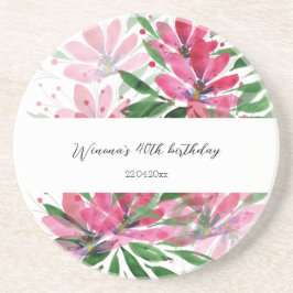 Blommor Blommar Original Konst Vattenfärg Monogram Underlägg