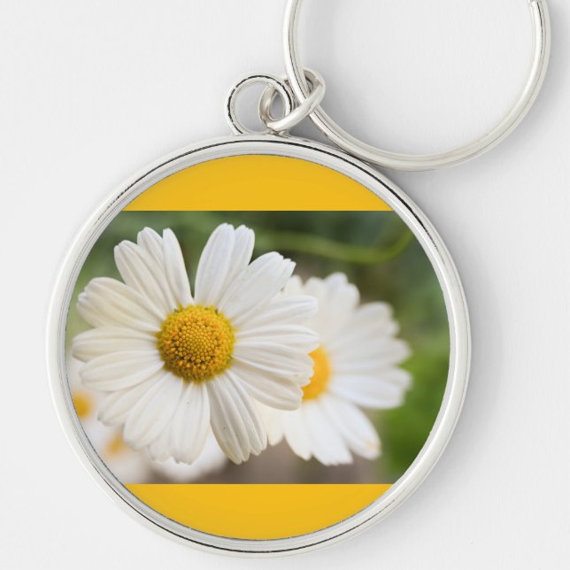 blommor blommar rund silverfärgad nyckelring (Framsidan)