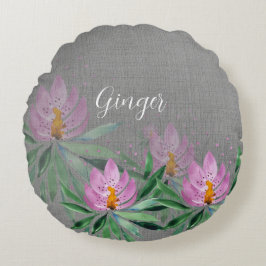 Blommor Blommar Violett Akvarell Konst Monogrammer Rund Kudde