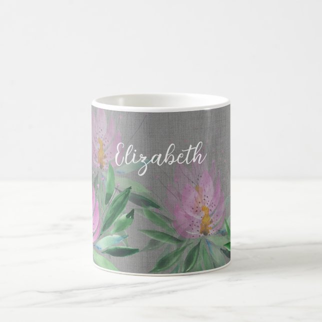Blommor Blommar Violett Vattenfärg Monogram Kaffemugg (Center)