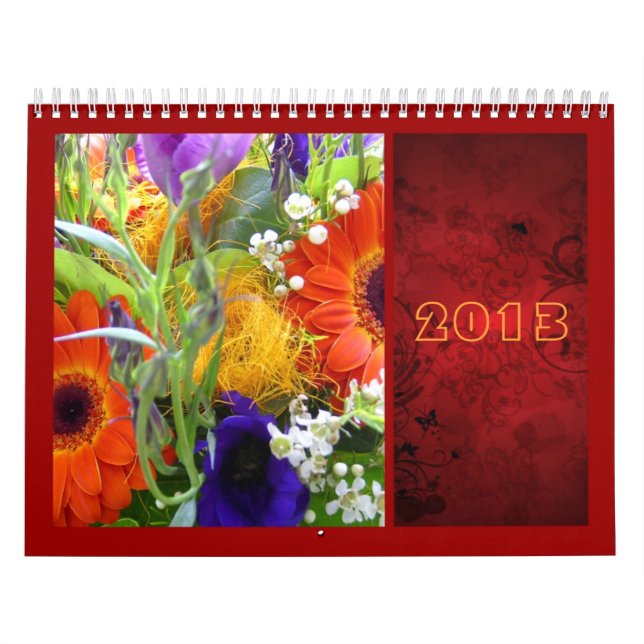 Blommor, blommigt, buquet-bunt, röd elegant kalender (Omslag)