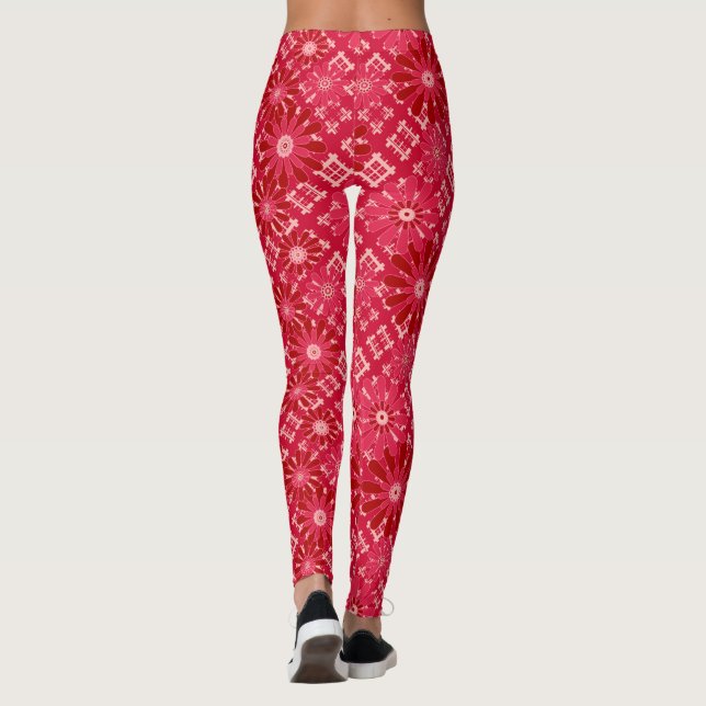 Blommor, blommigt, pläterad, röd, röd, rustig leggings (Baksida)