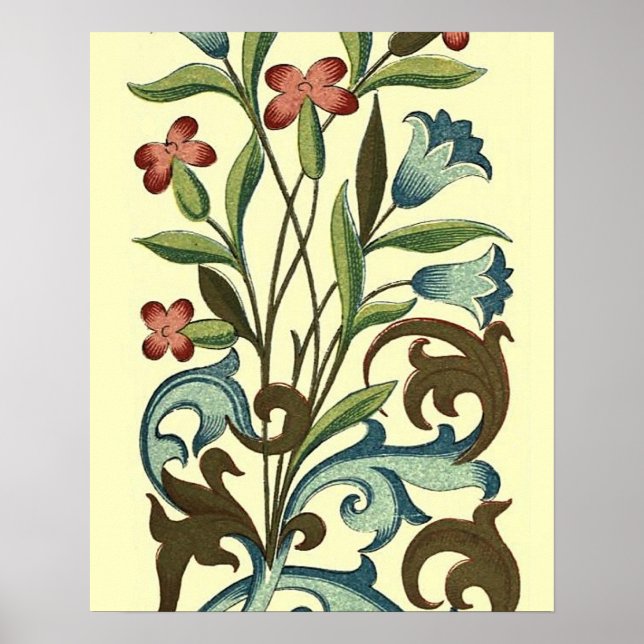 Blommor Blommigt Tapet Art nouveau Söt Poster (Framsidan)