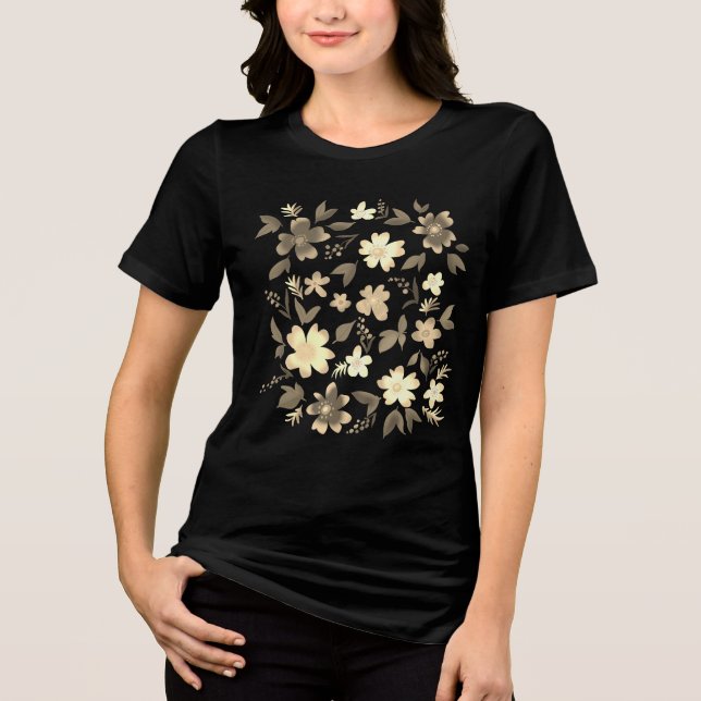 Blommor, blommigt tema sepia färg t shirt (Framsida)
