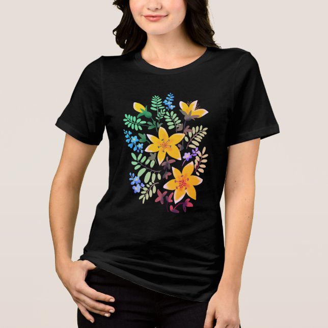 Blommor, blommigt, vackert färg t shirt (Framsida)