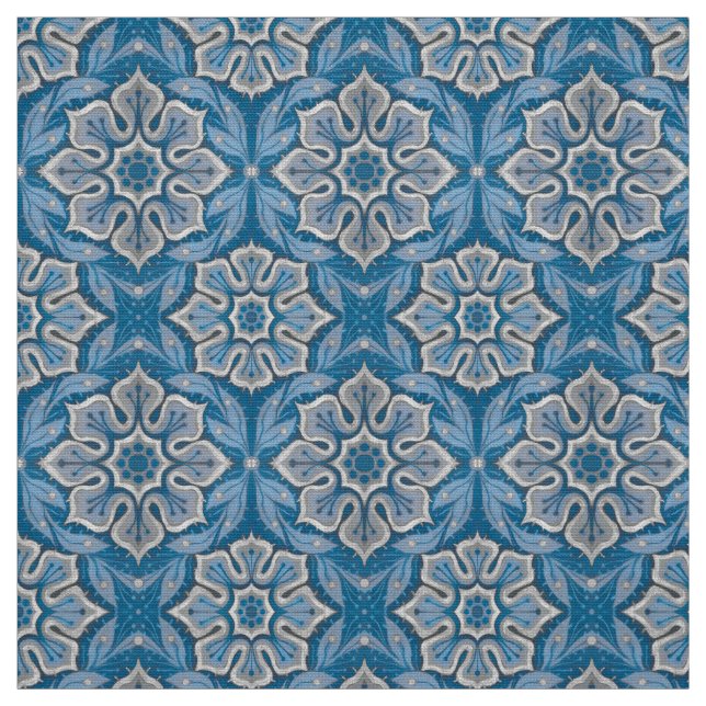 Blommor, blommönster, blått och grått-snöflinga tyg (Provkarta)