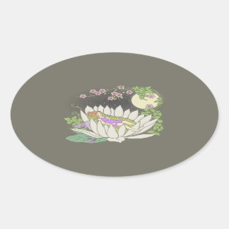 Blommor, blommor, månljusstjärnor ovalt klistermärke