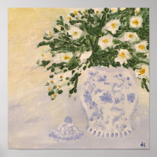 Blommor Blue & White Ginger Burk Art Print Canvas Poster