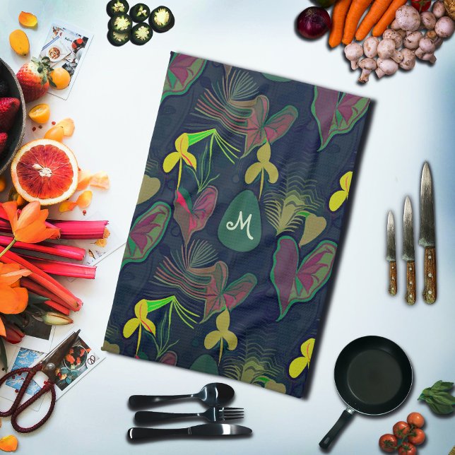 Blommor Botaniska Växter Akvarell Monogram Kökshandduk (Skapare uppladdad)
