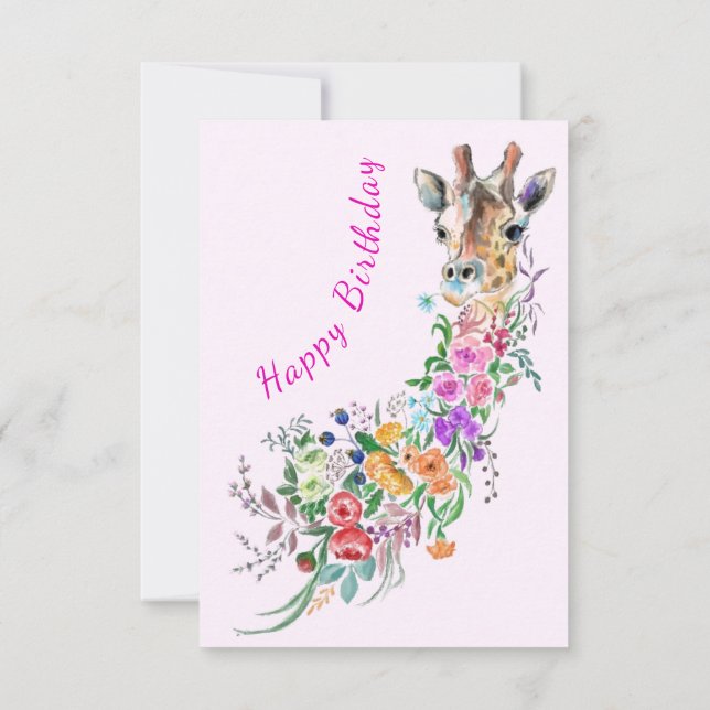 Blommor Bouquet Giraffe Birthday Card Kort (Baksida)