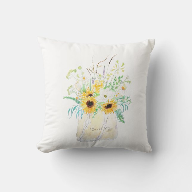 blommor bouquet i en vattenfärg Dekorativ kudde (Framsida)