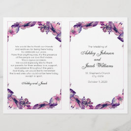 Blommor, bröllopsprogram. Lila kyrkoceremoni
