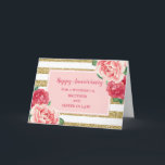 Blommor Brother och syster i advokatfirandet Kort<br><div class="desc">Lycklig bröllop-jubileumskort för bror och syster i juridik med söt rosa vattenfärgblommor,  guld rand och hjärtlig vers.</div>