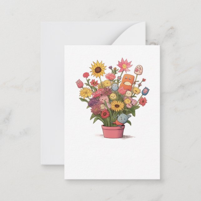 Blommor, bukett, blomkruka anteckningskort (Framsida)