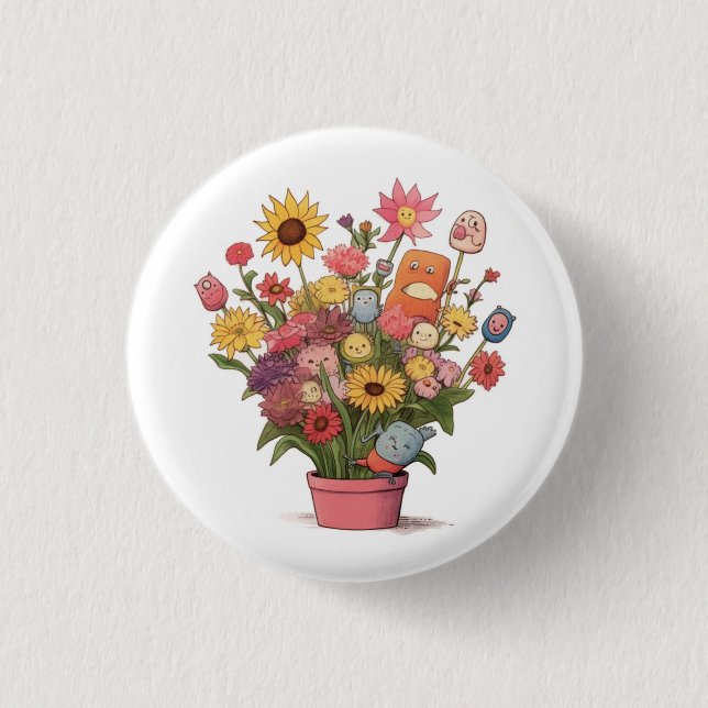 Blommor, bukett, blomkruka knapp (Framsida)