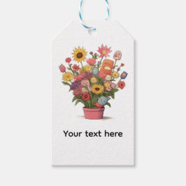 Blommor, bukett, blomkruka presentetikett