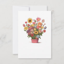 Blommor, bukett, blomkruka tack kort