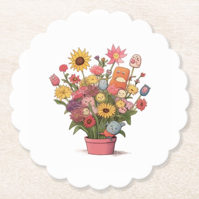 Blommor, bukett, blomkruka underlägg papper (Framsida)
