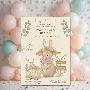 Blommor Bunnies första födelsedag Inbjudningar