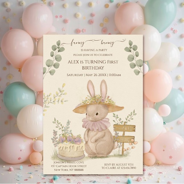 Blommor Bunnies första födelsedag Inbjudningar (Skapare uppladdad)