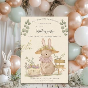 Blommor Bunnies första födelsedag Inbjudningar