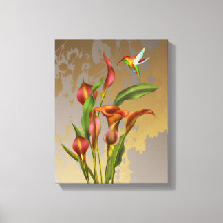 Blommor - Calla Lilies och Hummingbird Canvastryck