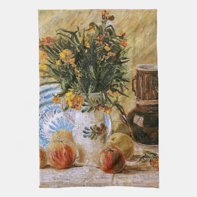 Blommor Coffepot och Fruit Van Gogh Fine Art Kökshandduk (Vertikal)