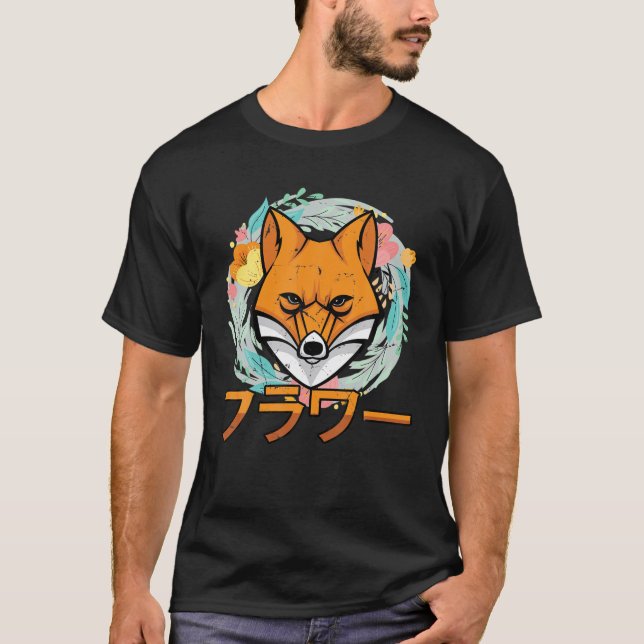 Blommor - Cute Kawaii Anime Fox - Japansk Aesthet T Shirt (Framsida)