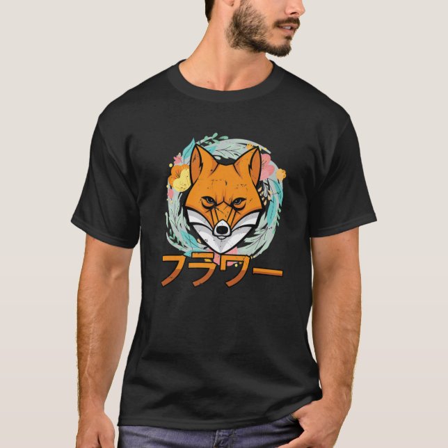 Blommor - Cute Kawaii Anime Fox - Japansk Aesthet T Shirt (Framsida)