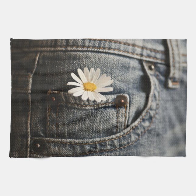 Blommor | Daisy i Jeans Pocket Kökshandduk (Horisontell)