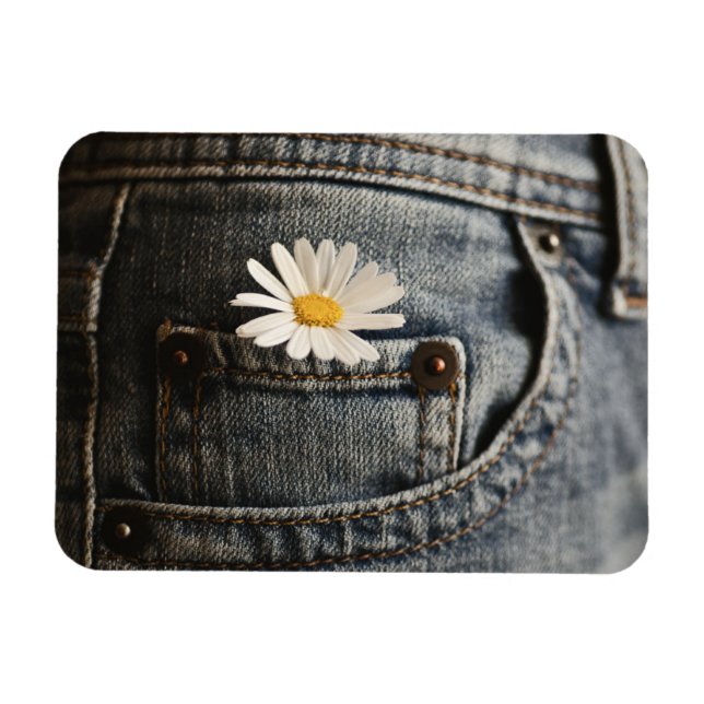 Blommor | Daisy i Jeans Pocket Magnet (Horisontell)