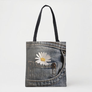 Blommor Daisy i Jeans Pocket Tygkasse