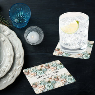 Blommor, dammig grönt kräm födelsedag namn underlägg papper kvadrat