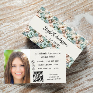 Blommor, dammiga gröntar, foto QR-logotyp Visitkort