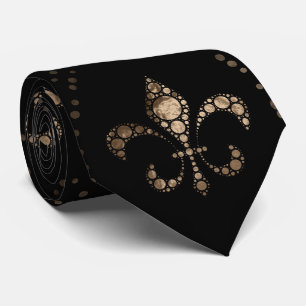 Blommor-de-lis-mönster-punktkonst svart och guld slips