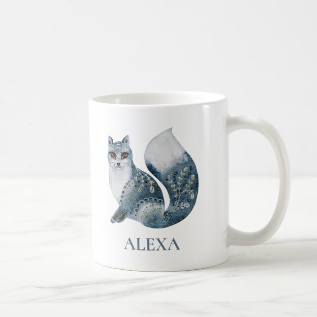 Blommor, dekorerade söta grått fox monogram kaffemugg (Höger)