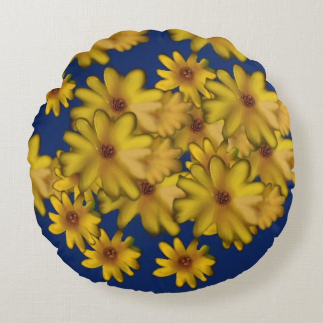blommor design gul32 rund kudde (Framsidan)
