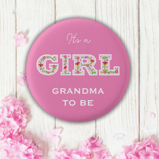 Blommor, det är en flicka som är en GRANDMA. Knapp