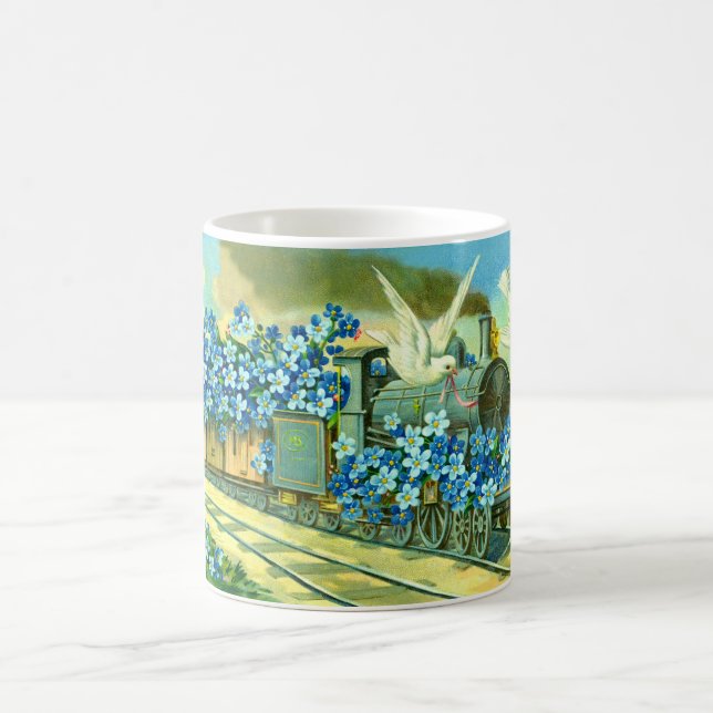 Blommor, duvor och tåg kaffemugg (Center)